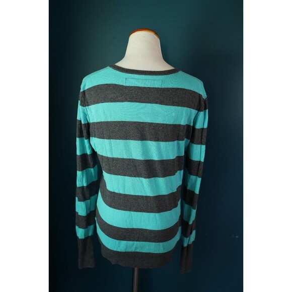 PacSun Nollie Y2K Teal/Grey Striped V-Neck Pullover Cashmere Blend Sweater Large - Picture 8 of 9